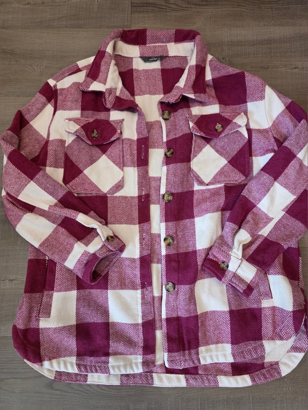 Women's Burgundy & White Plaid Utility Jacket